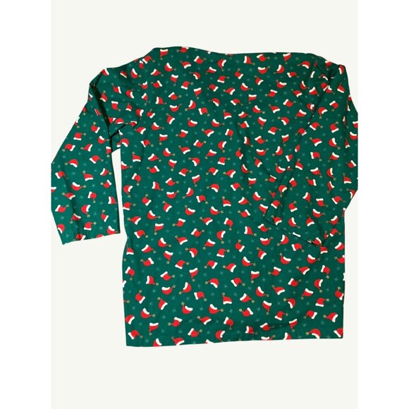 Christmas Themed Green Button-Up Scrub Jacket With Santa Hat Print Homemade - Picture 7 of 10